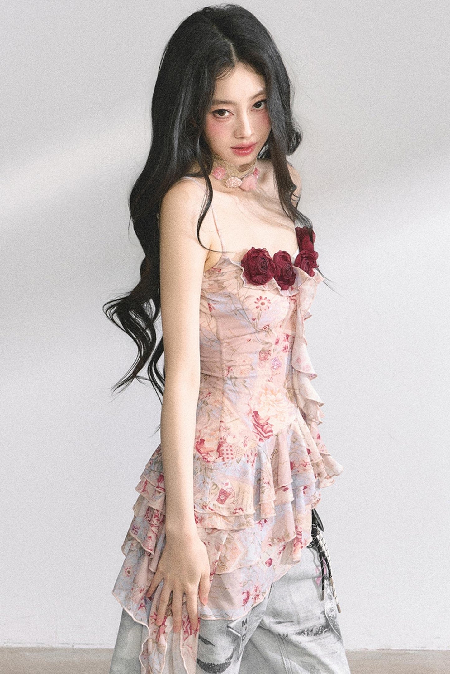 Asymmetrical Floral Slimming T-Shirt