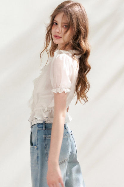 Bubble Sleeve Lace Blouse Set-Up