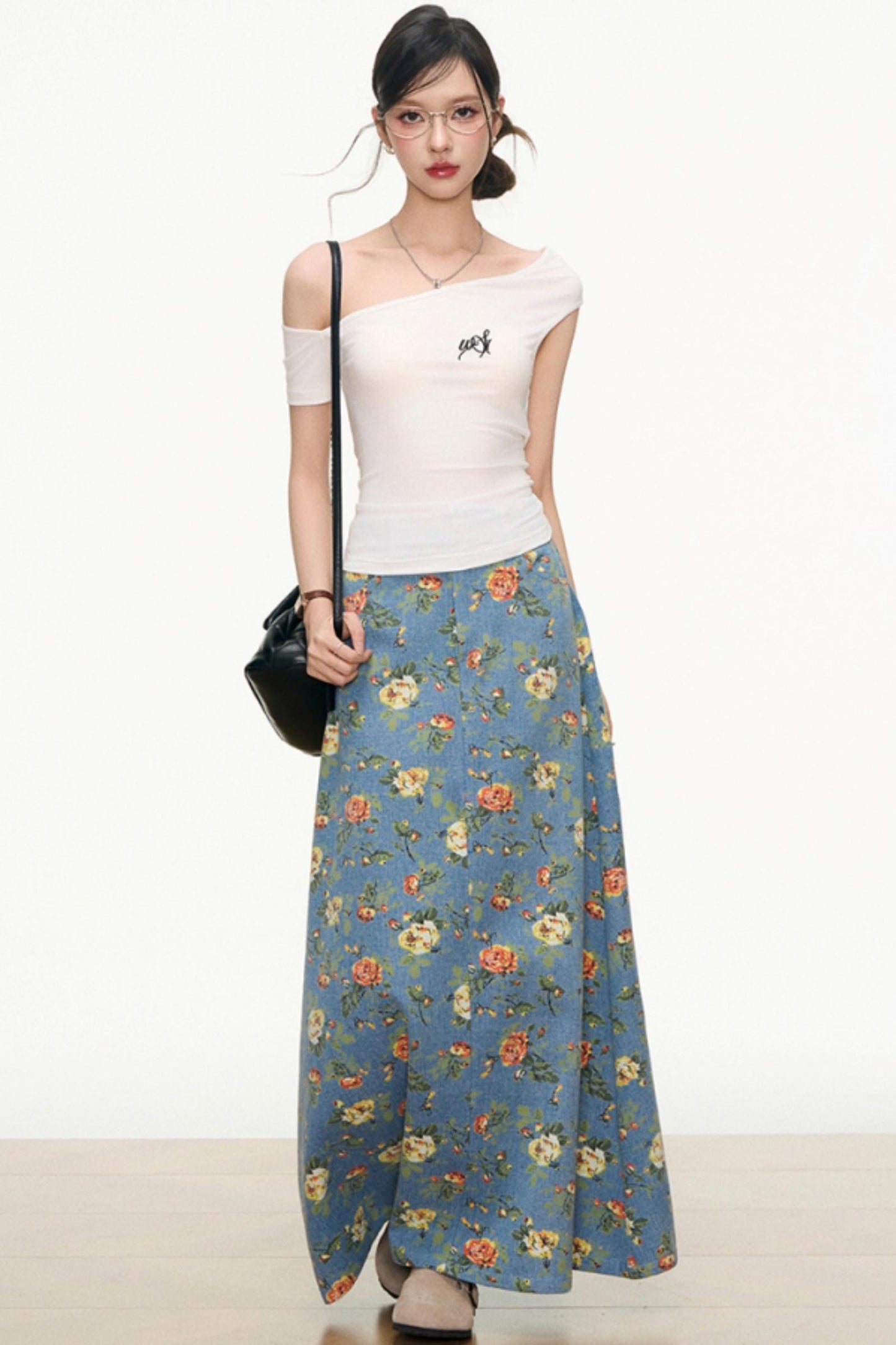 Floral Denim Skirt Set-Up