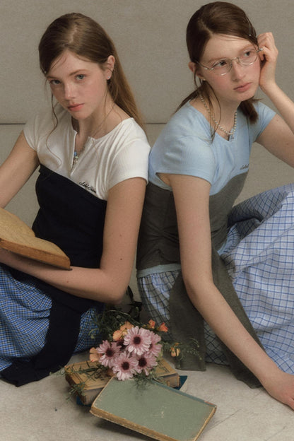 Color Clash Lace-Trimmed Plaid Dress