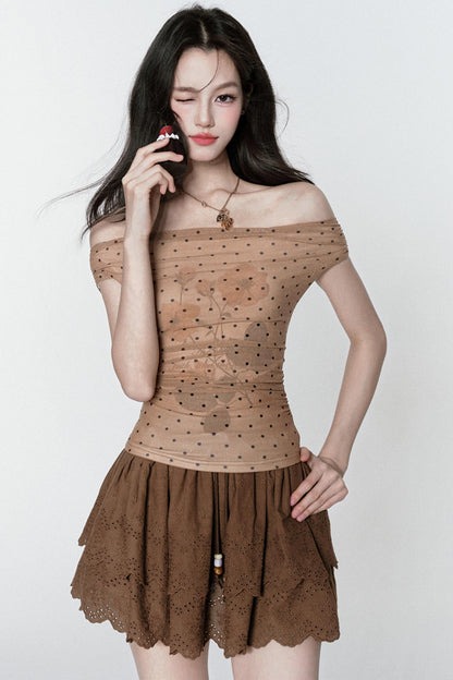 Rose Mist Polka Dot One-Shoulder Top