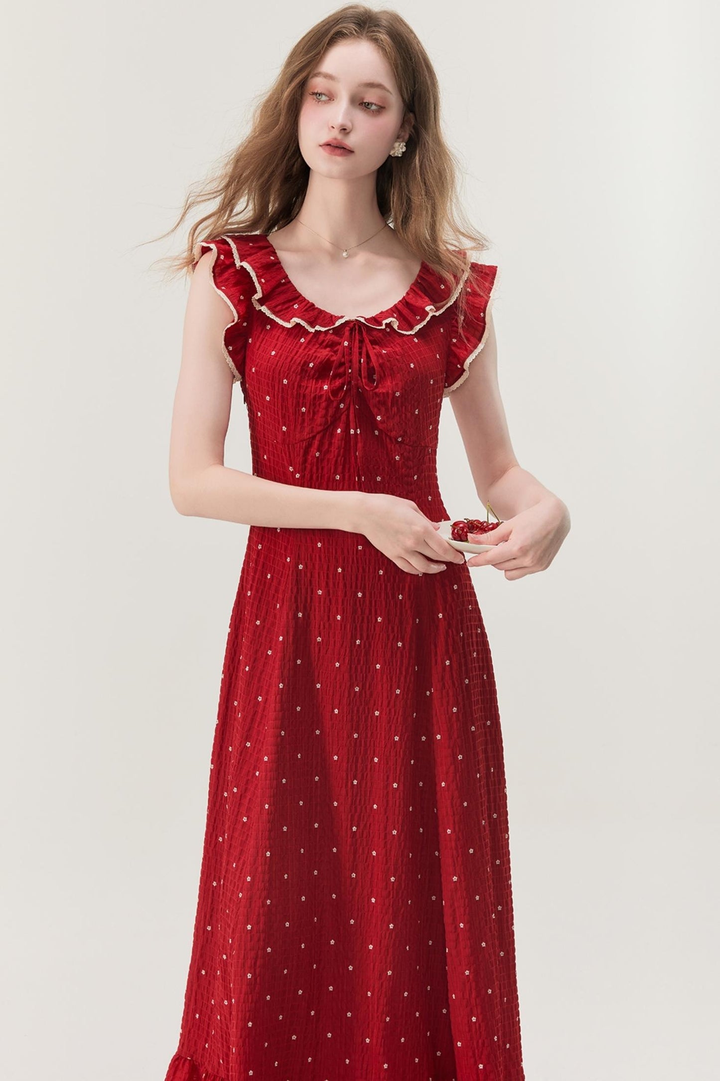 Red Floral Check Dress