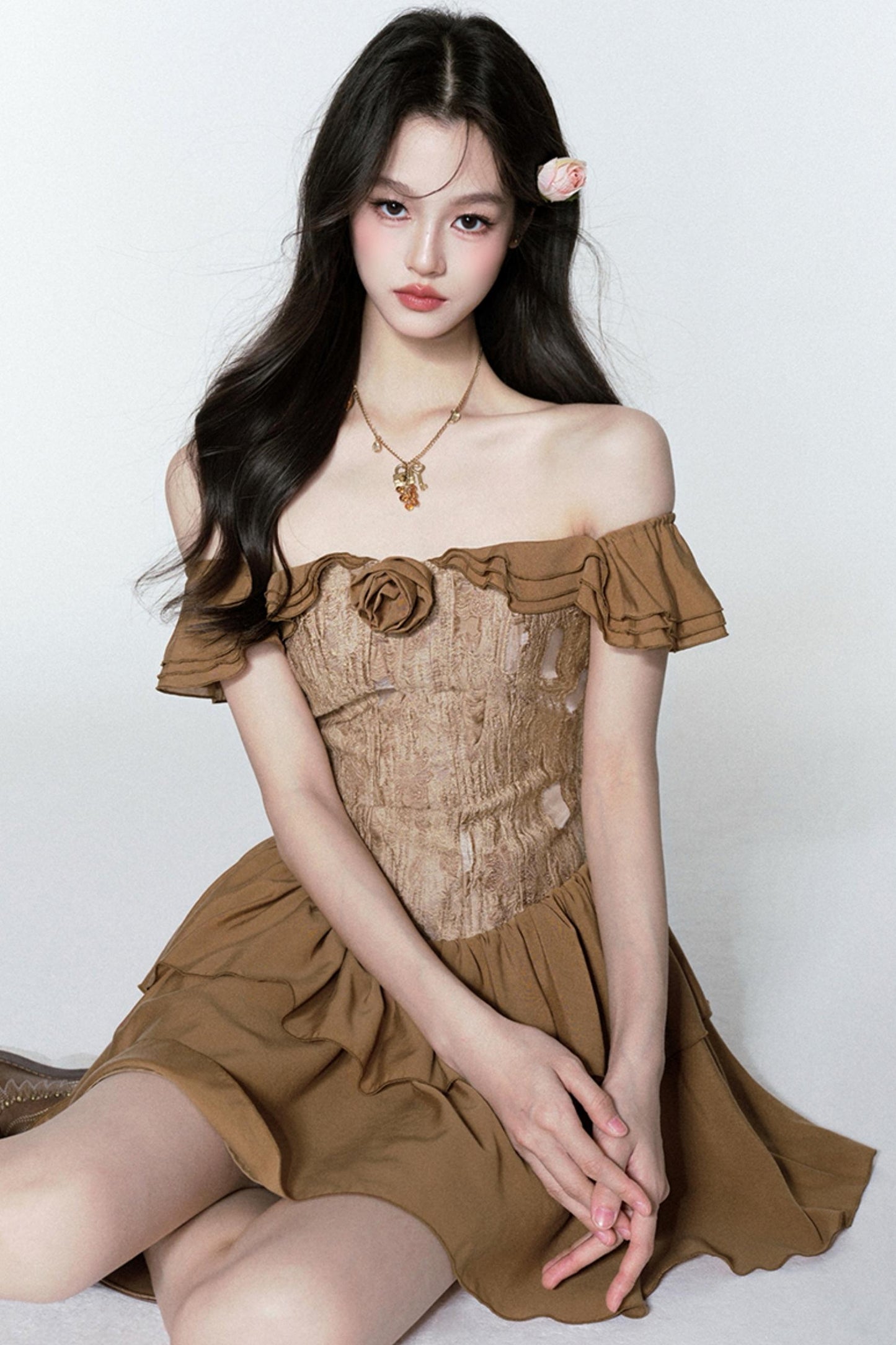 Rose Veins Asymmetrical Romantic Dress