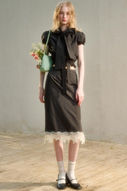 Cotton Galaxy Gray plaid Skirt Set-Up