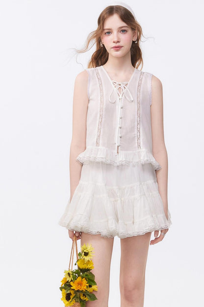 Sleeveless Lace Suit Set-Up