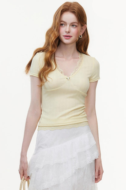 Summer V-Neck Lace Knit Top