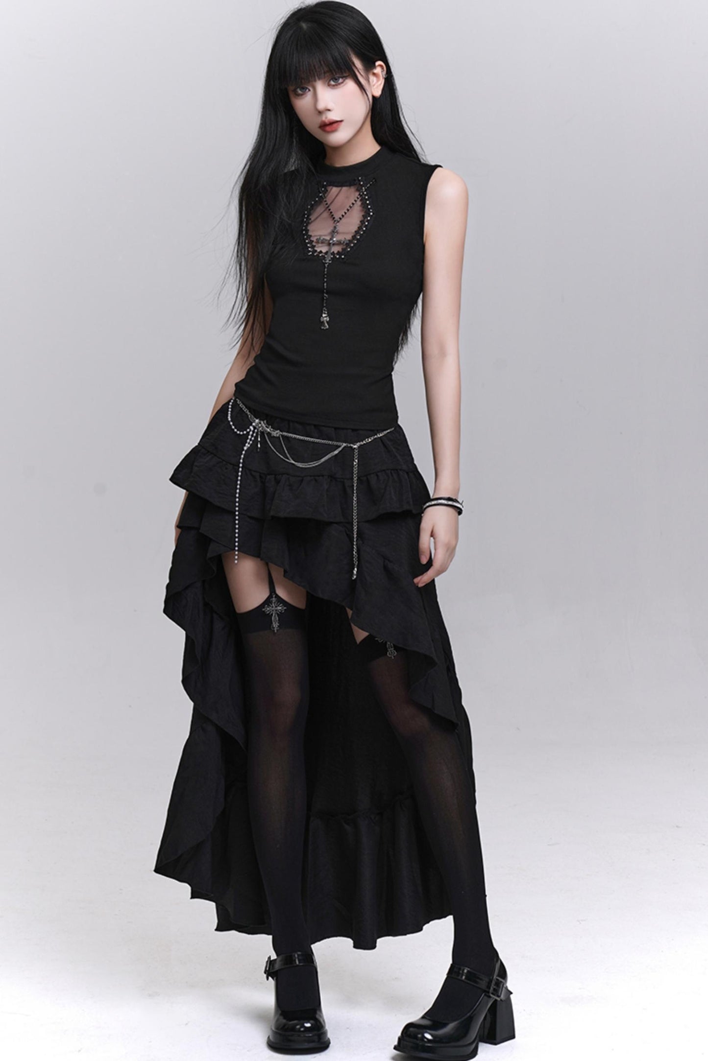 Ghostly Black Sleeveless Top