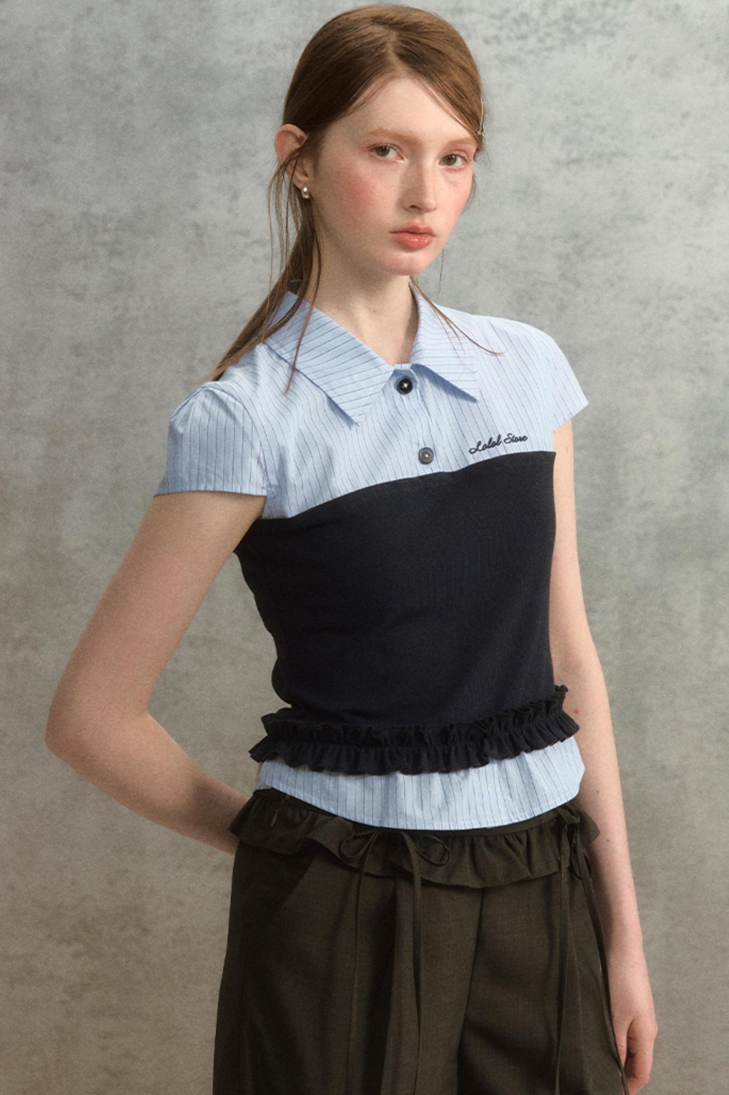 Blue Stripe Short Sleeve Blouse