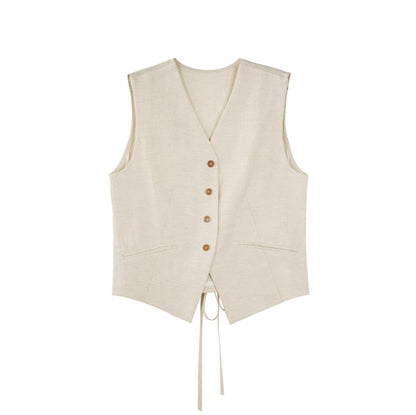 Pleated V-Neck Vest & Wide-Leg Trousers Set-Up