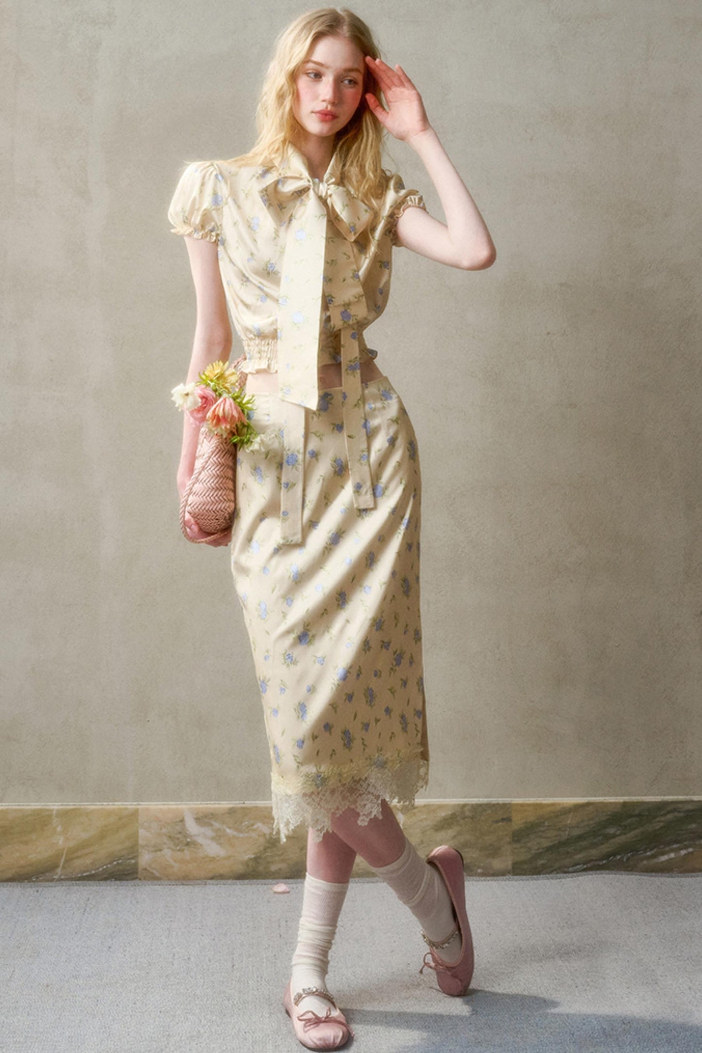 Lemon Lace Skirt With Shirt Set-Up