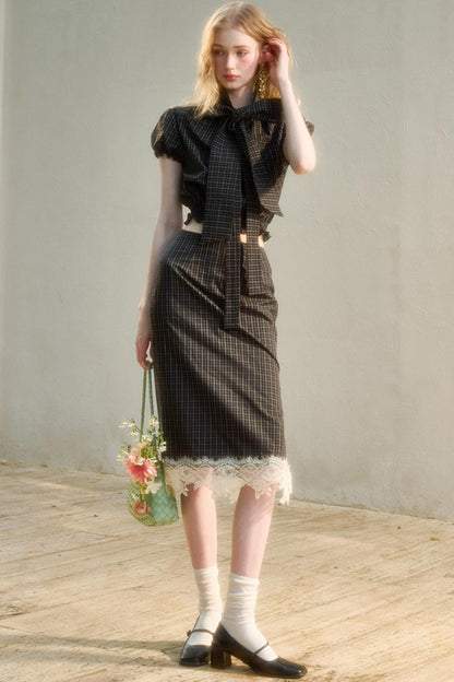 Cotton Galaxy Gray plaid Skirt Set-Up