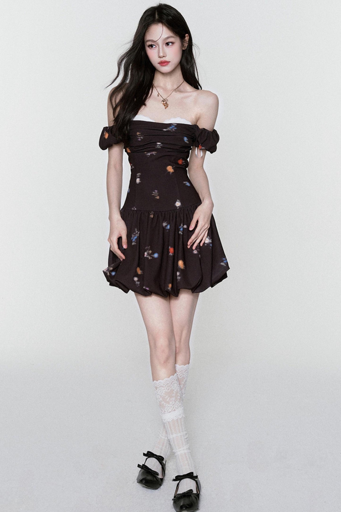 Inked Rose One-Shoulder Floral Dress