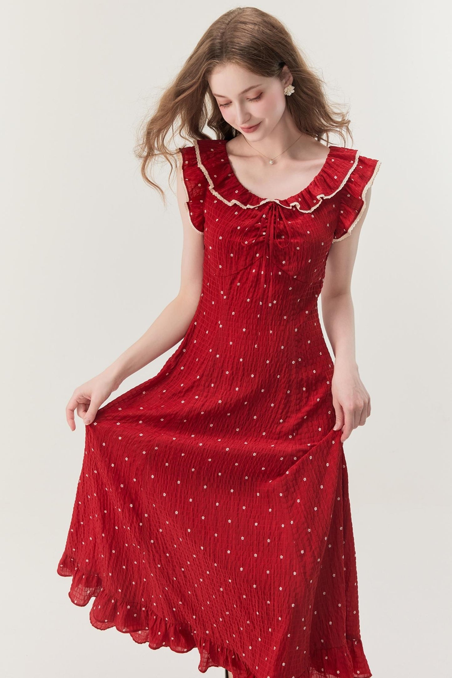 Red Floral Check Dress