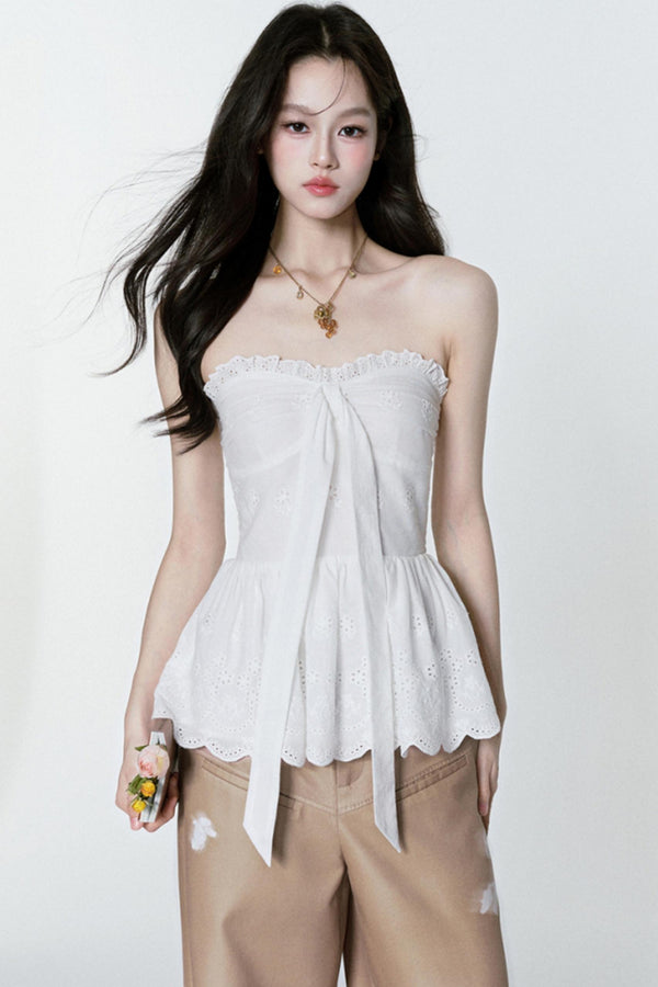 Lace-Embroidered Sweet Blouse