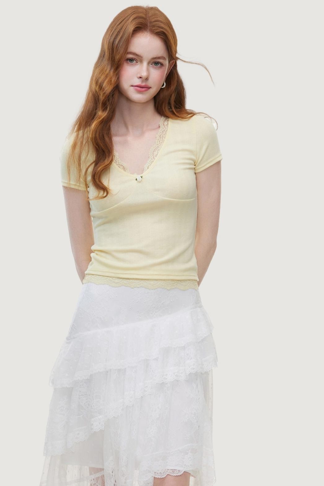 Summer V-Neck Lace Knit Top