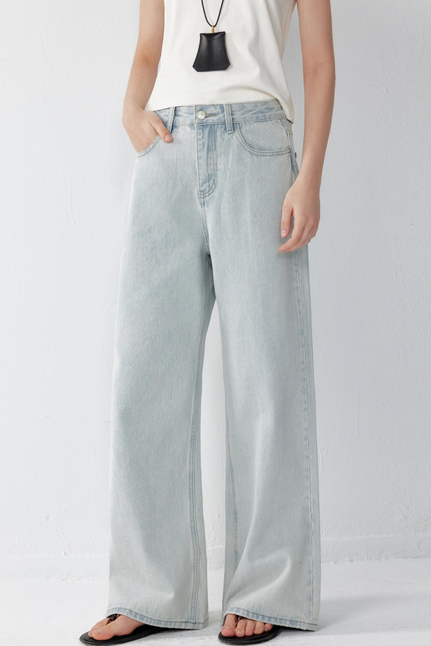 High-Waisted Distressed Jeans