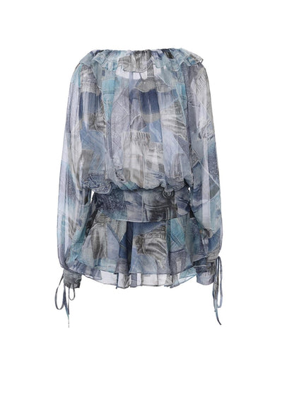 Rhythmic Ruffles Denim Drawstring Shirt Dress