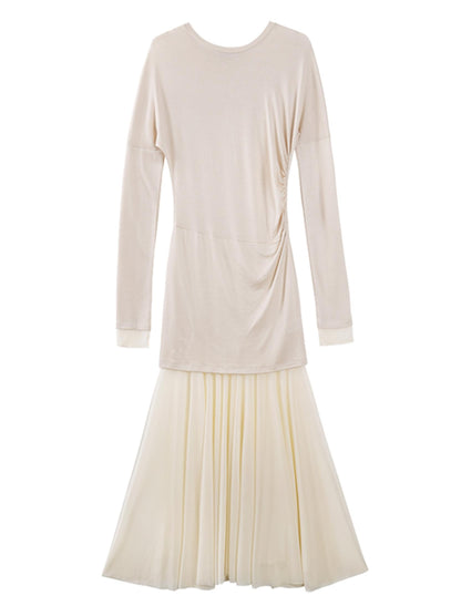 Linen Tulle Long Sleeve Dress Set-Up