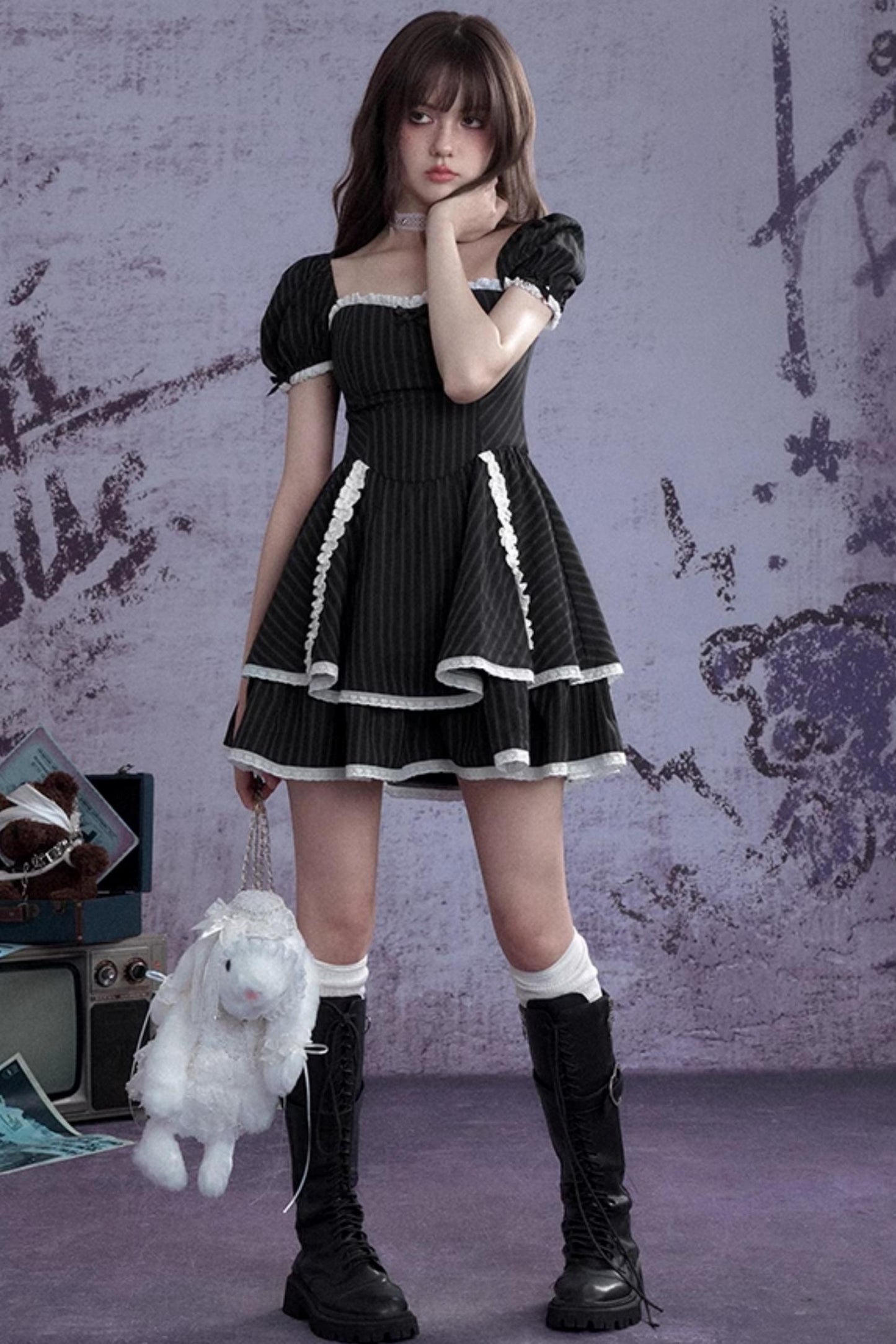 Sweet Striped Lace Dress