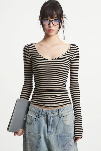 Vintage V-Neck Striped Tee