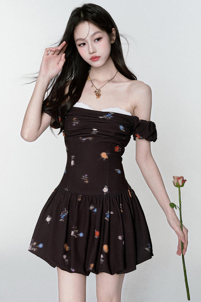 Inked Rose One-Shoulder Floral Dress