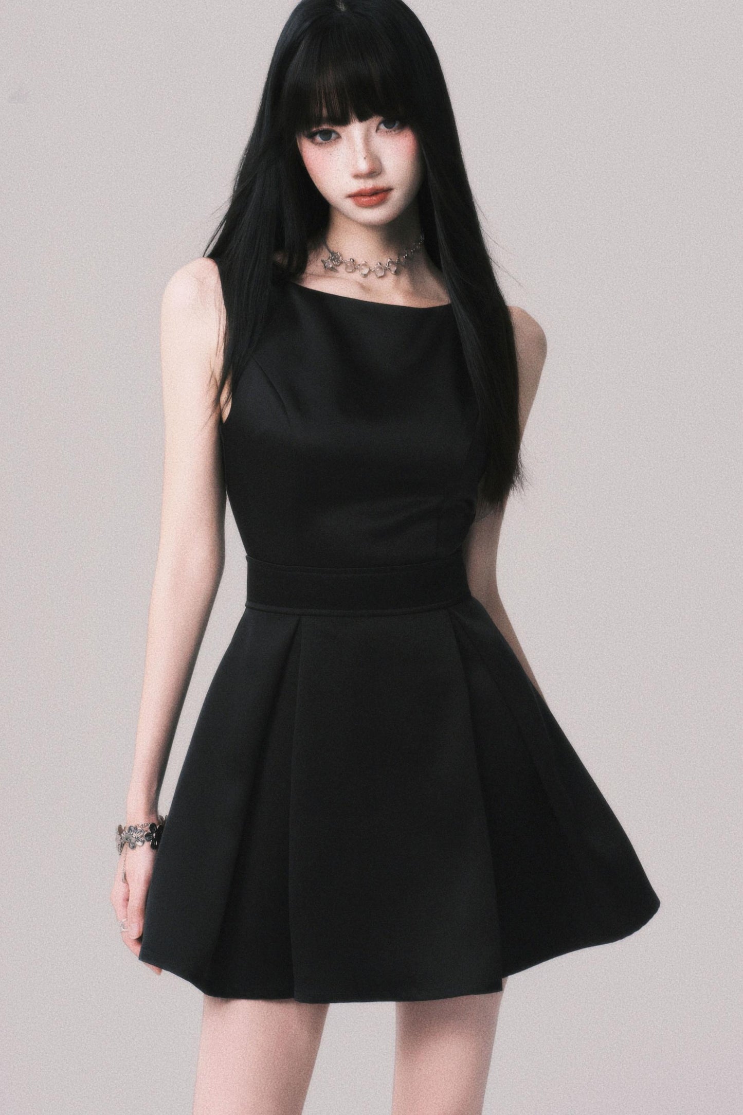 Korean Hepburn Black Summer Dress