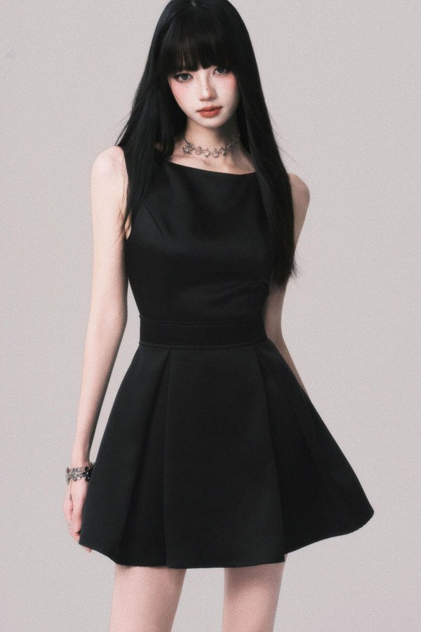 Korean Hepburn Black Summer Dress