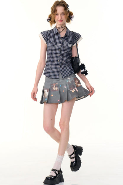 Vintage Checkered Slim Short Top