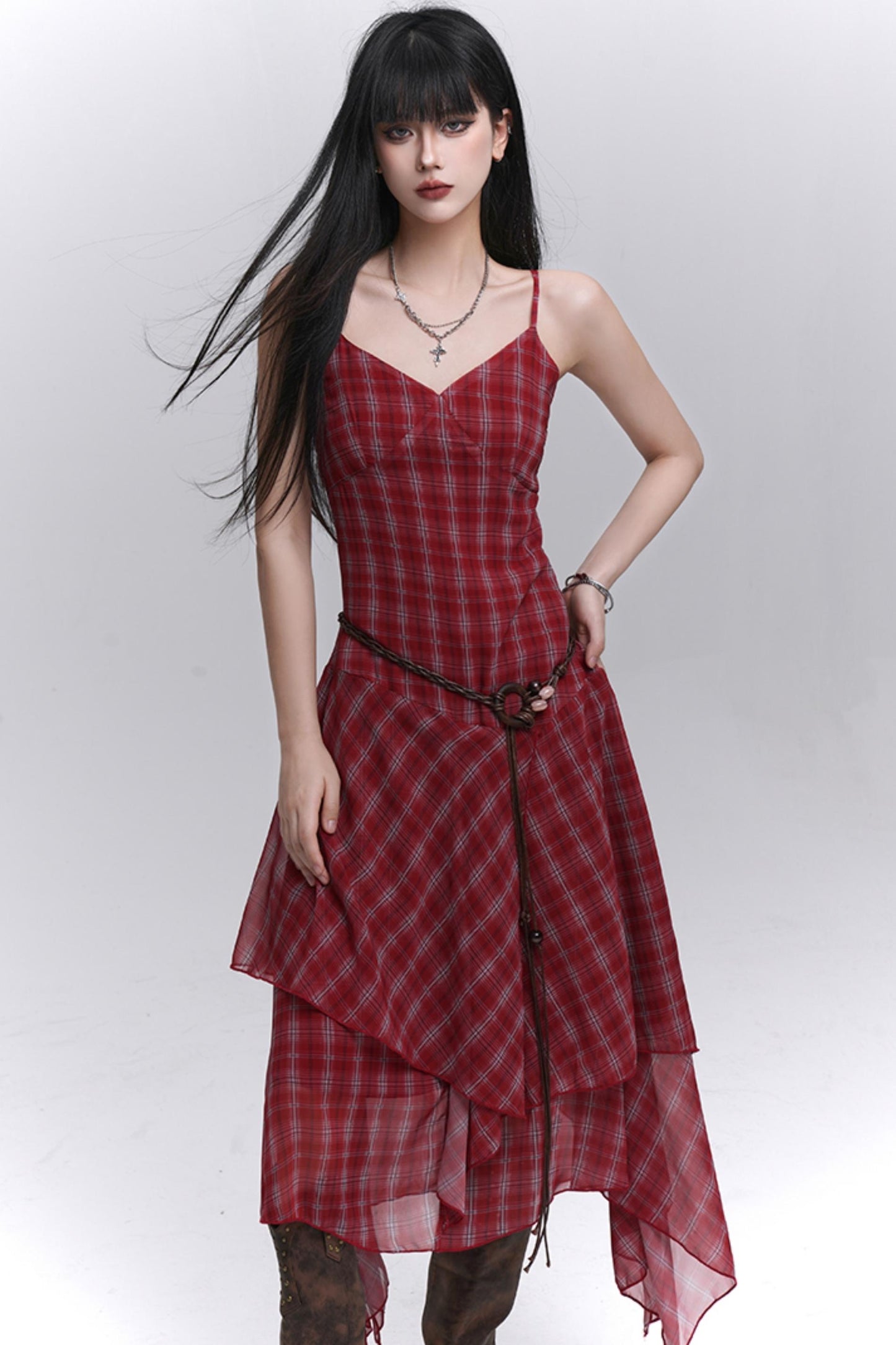 Pink Plaid Halter Dress