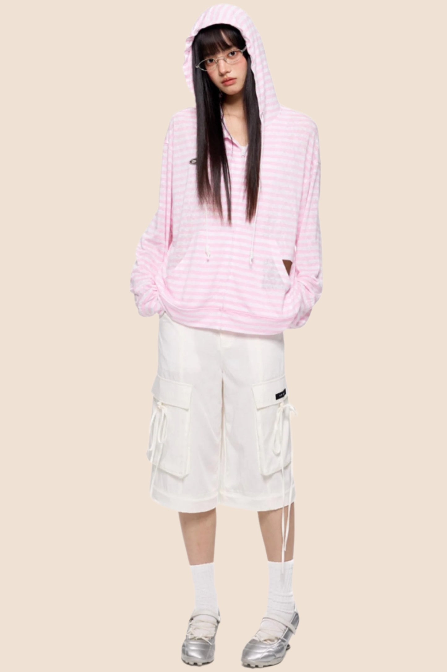 Pink Striped Summer Coverall Jacket