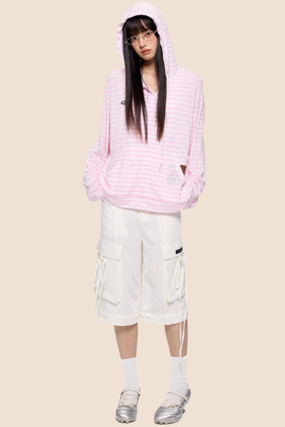 Pink Striped Summer Coverall Jacket
