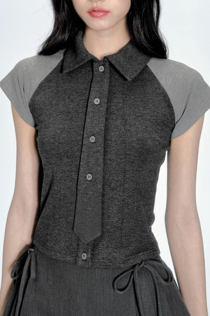 Color Clash Tie-Front Top & Skirt Set-Up