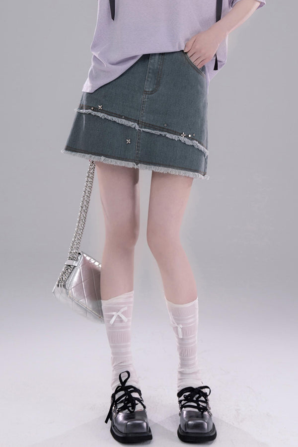 Studded Denim Skirt