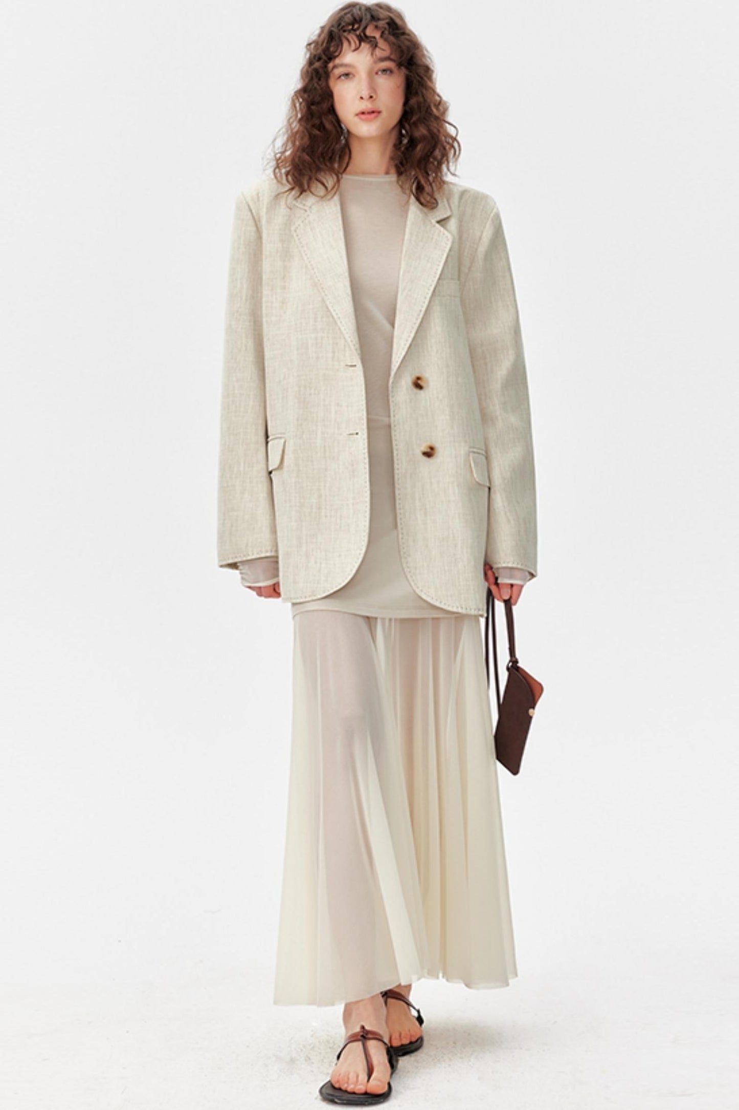 Linen Tulle Long Sleeve Dress Set-Up