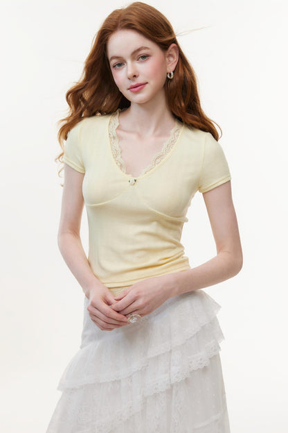 Summer V-Neck Lace Knit Top