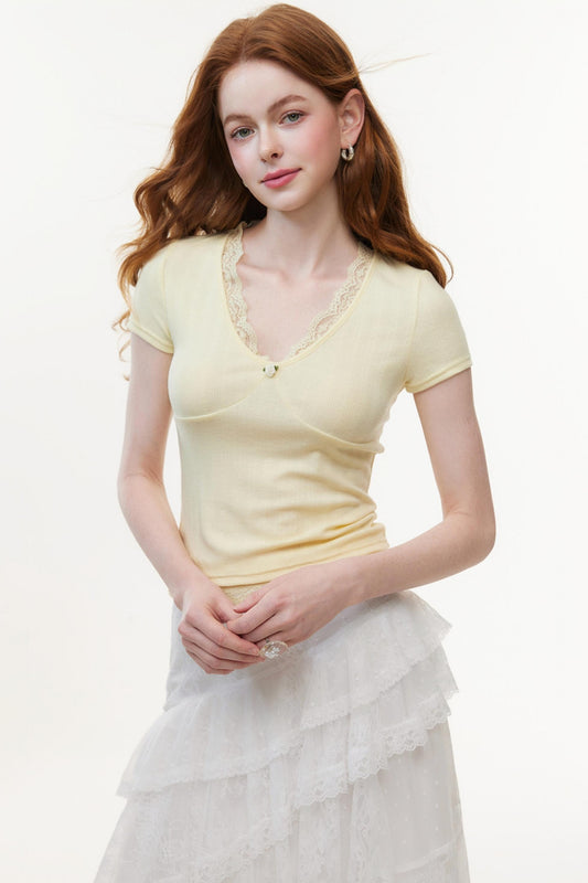 Summer V-Neck Lace Knit Top