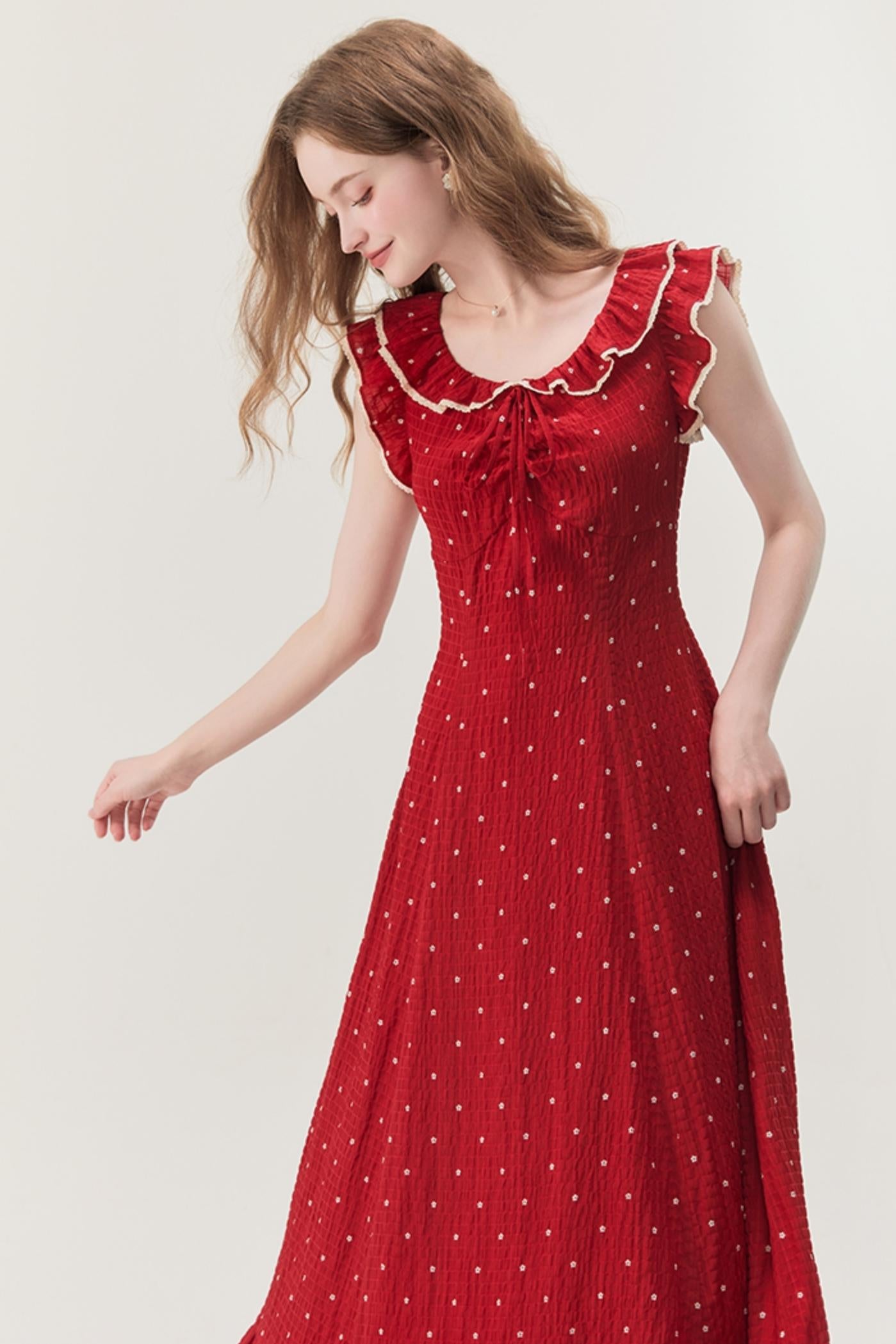 Red Floral Check Dress