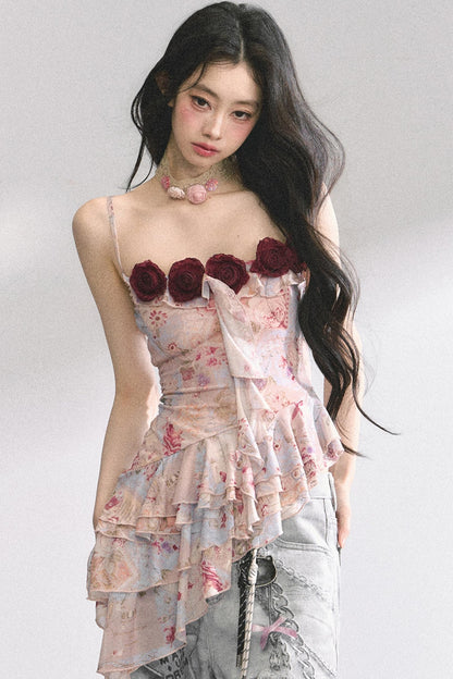 Asymmetrical Floral Slimming T-Shirt