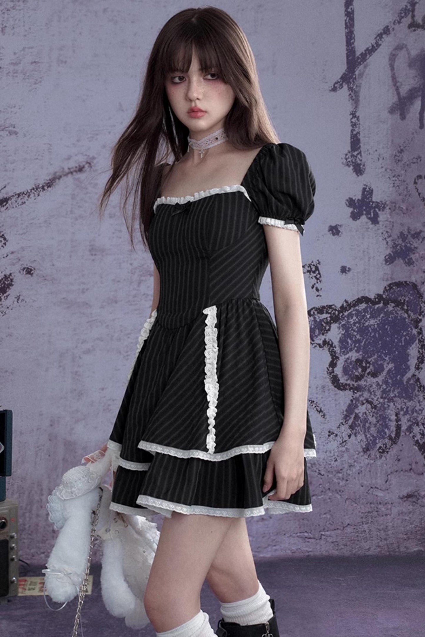 Sweet Striped Lace Dress