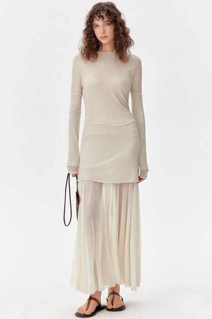 Linen Tulle Long Sleeve Dress Set-Up