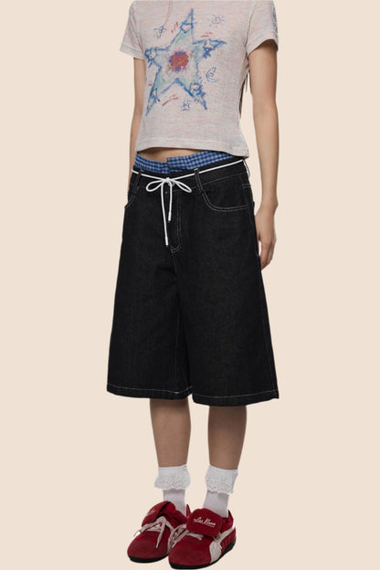 Retro Plaid Wide-Leg Summer Jeans