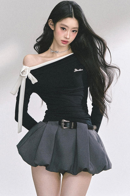 Swirl Waist Slimming Black Top