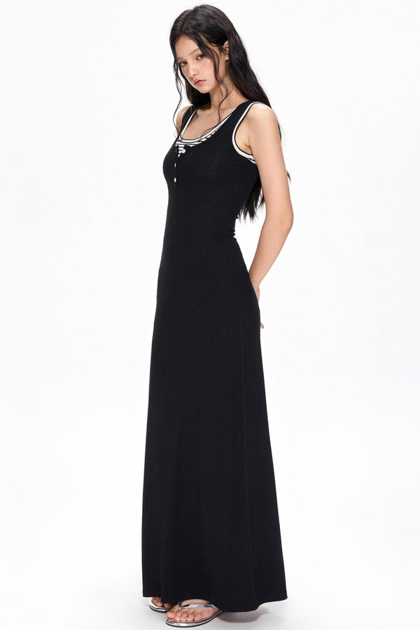 Black Striped Halter Dress