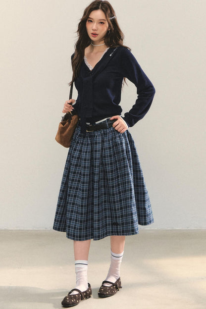 Checkered High Waist Flare Skirt