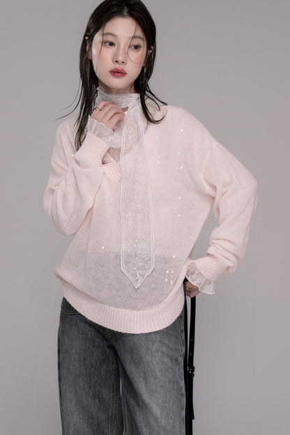 Star Pink V-Collar Sweater