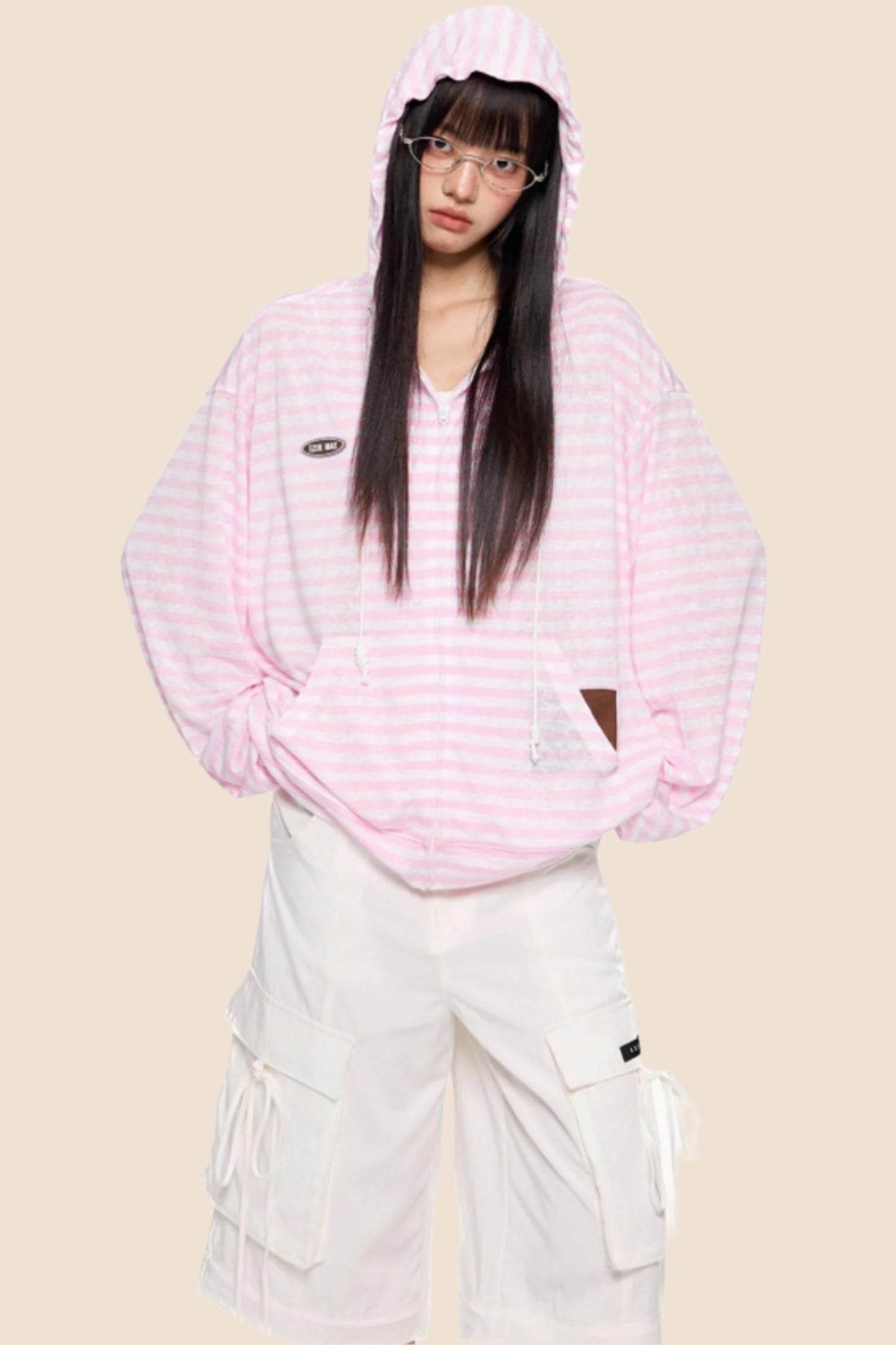 Pink Striped Summer Coverall Jacket