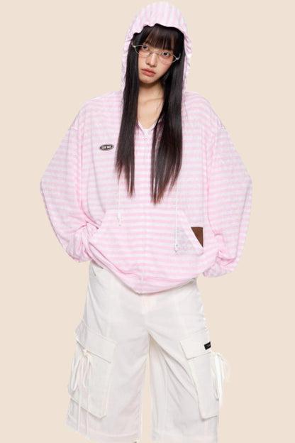 Pink Striped Summer Coverall Jacket