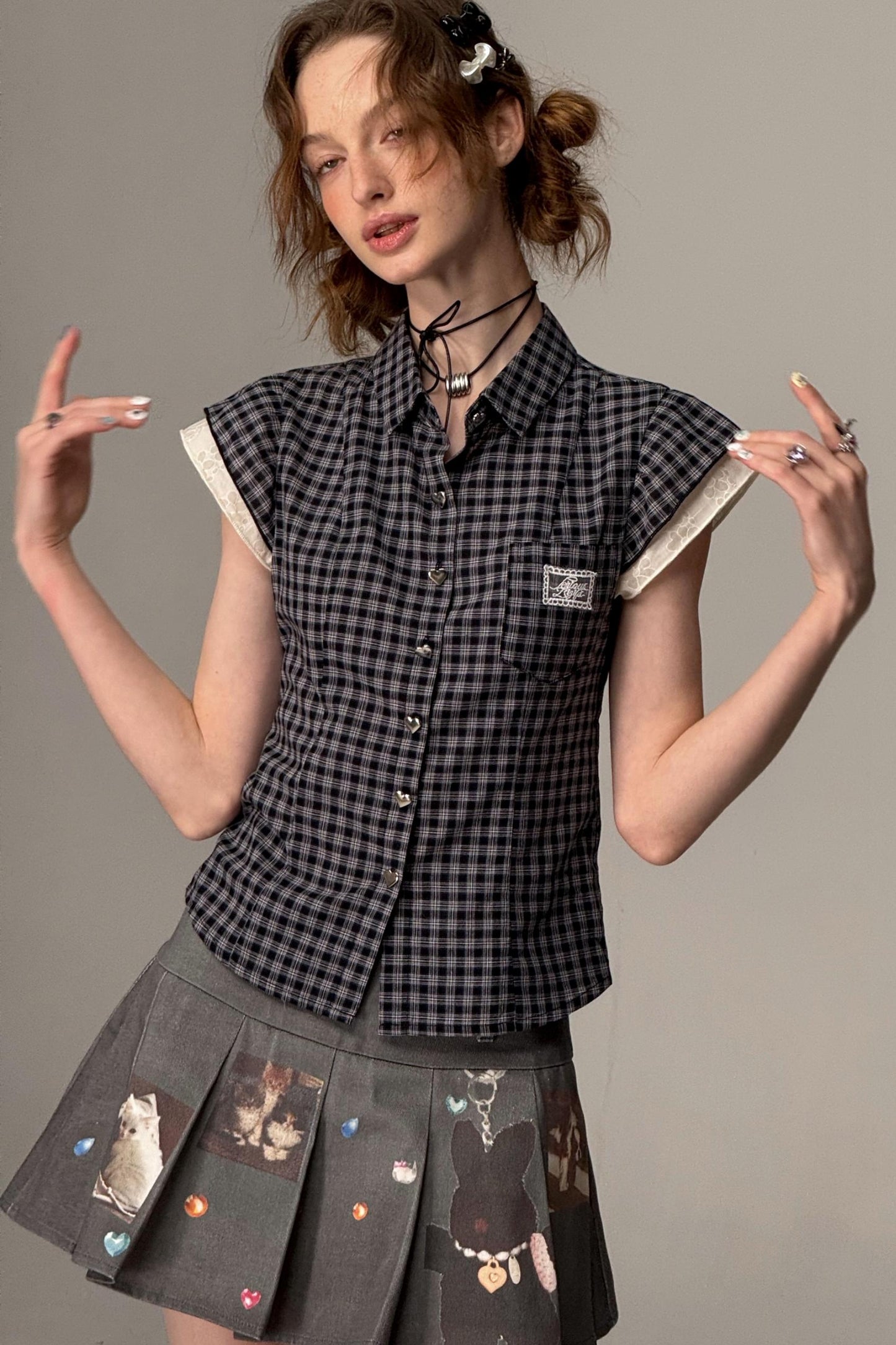 Vintage Checkered Slim Short Top