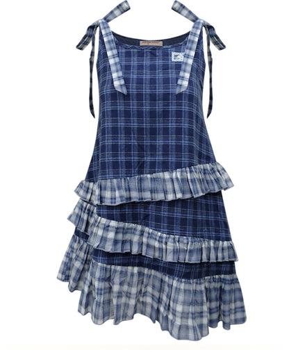 Blue Plaid Halter Dress