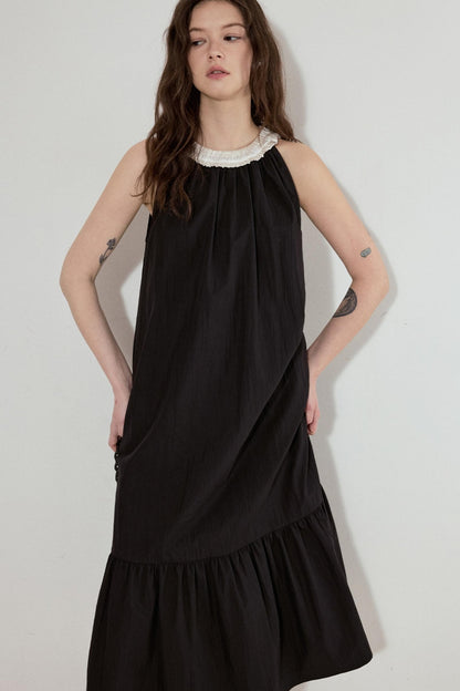 Satin Patchwork Midi Dress